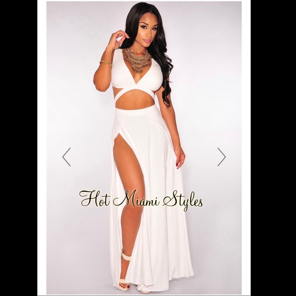 Off White Double Slit Maxi Dress